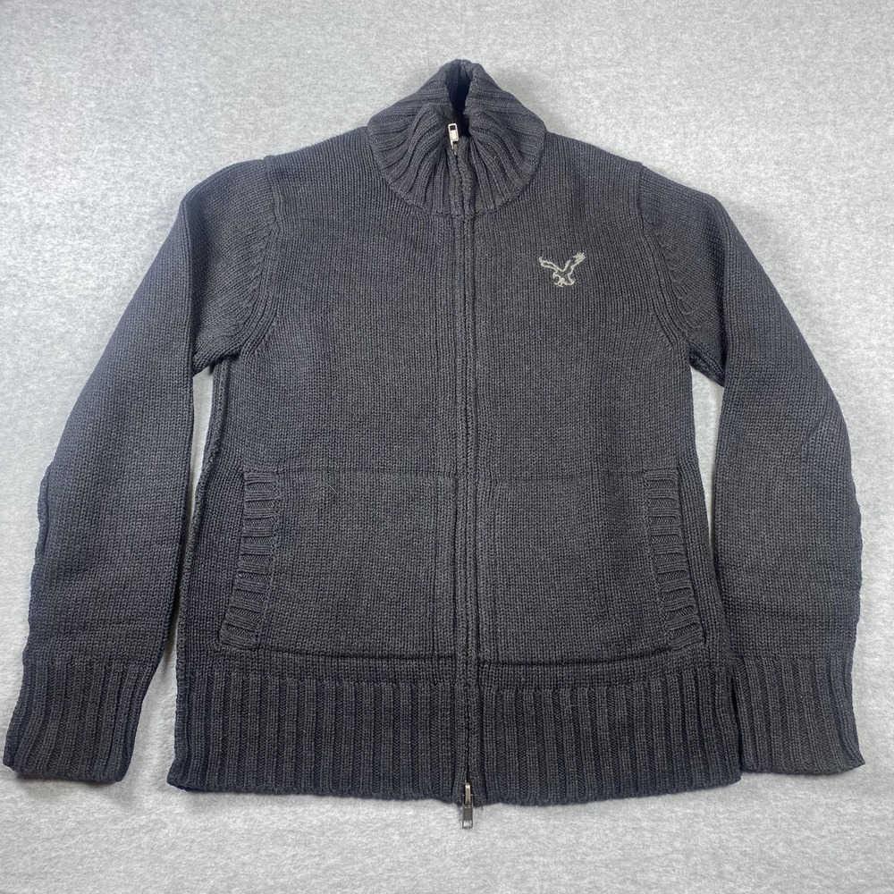 Men's Charcoal Full-Zip Knit Sweater